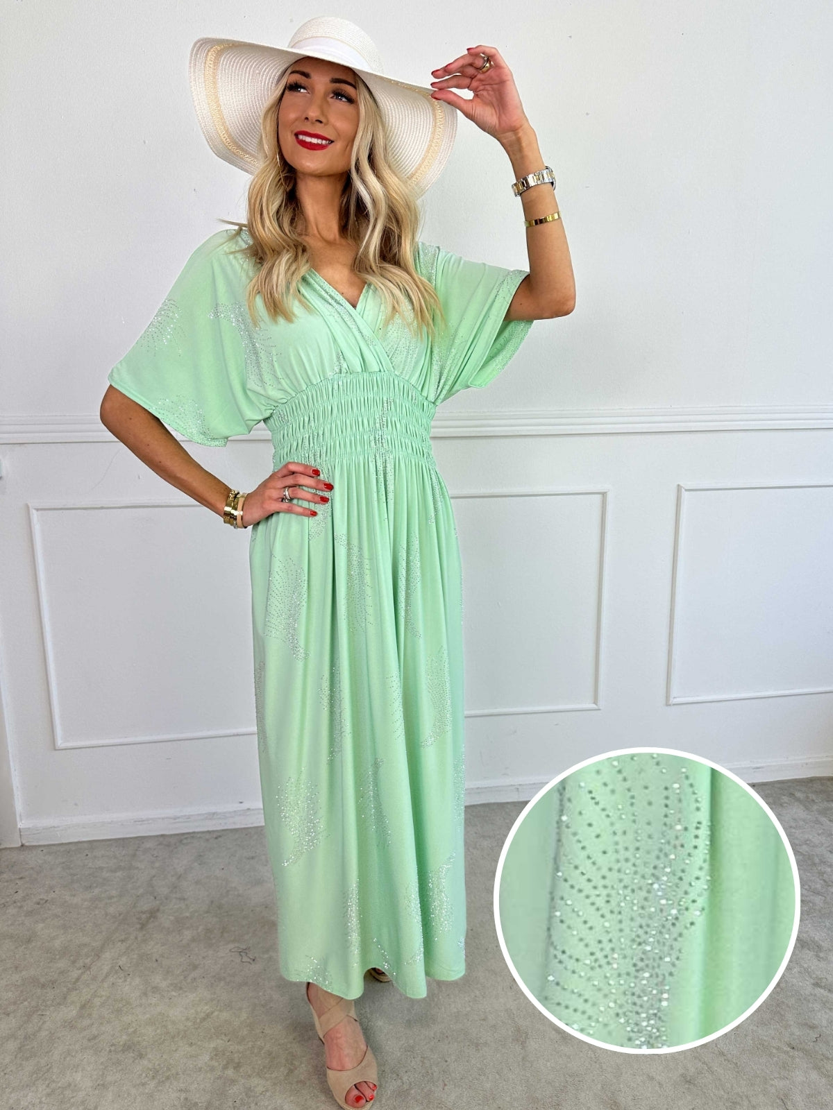 Pams Leaf Crystal - Lang elastisk kjole med mønster af similisten